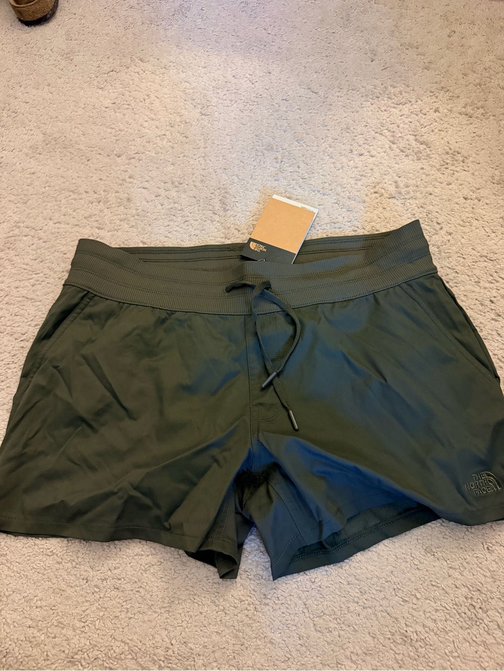 The North Face Olive Green Athletic Shorts with Drawcord